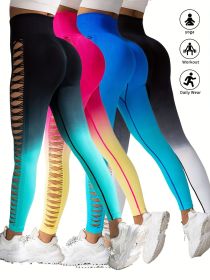 4 Pack Cut Out Ombre Gradient Color Hollow High-waist Butt-lifting Fitness Women's Yoga Pants, Women's High Waist Yoga Pants Cutout Ripped Super Soft (Color: 4PACK5, size: M)